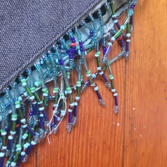 Beaded V-Hem Denim Skirt, Sz XS-S - Picture 10 of 13